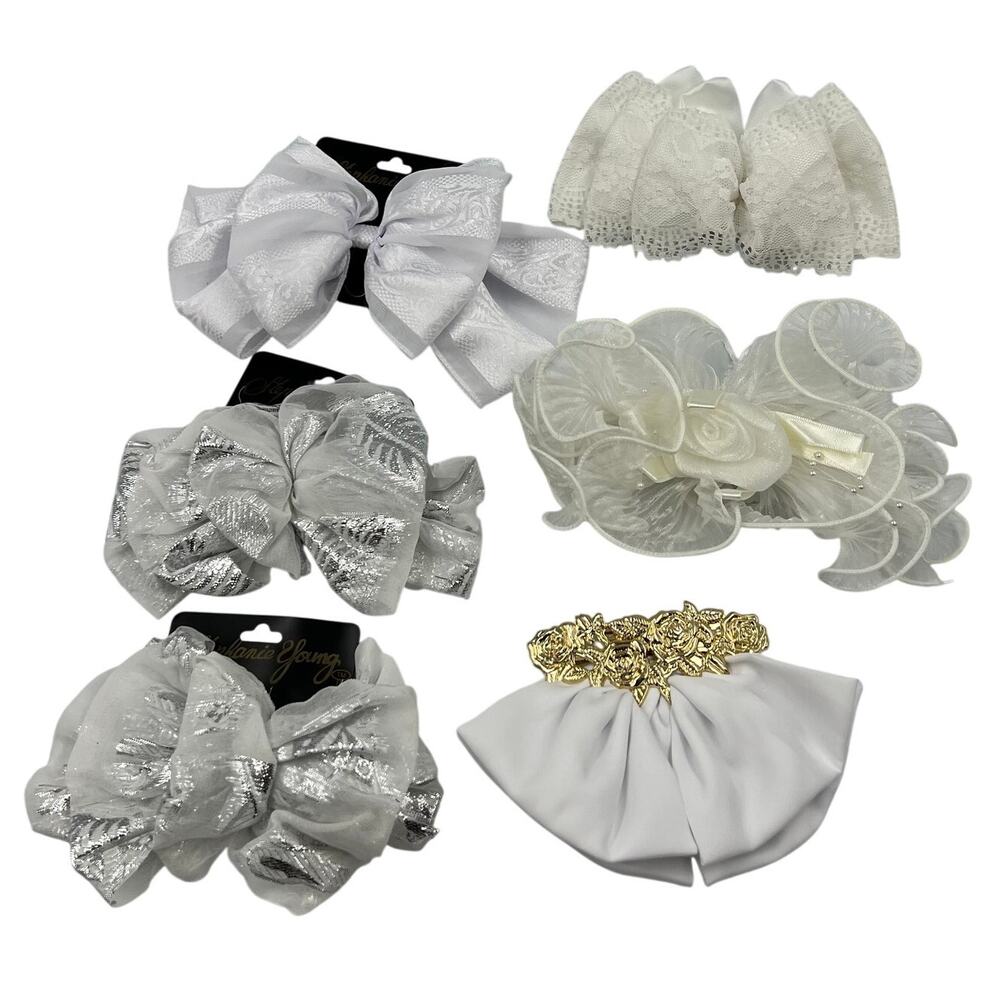 Vintage NOS White‎ Silver Large Hair Clips Barrettes Fairy Cottage Core Y2K 90's